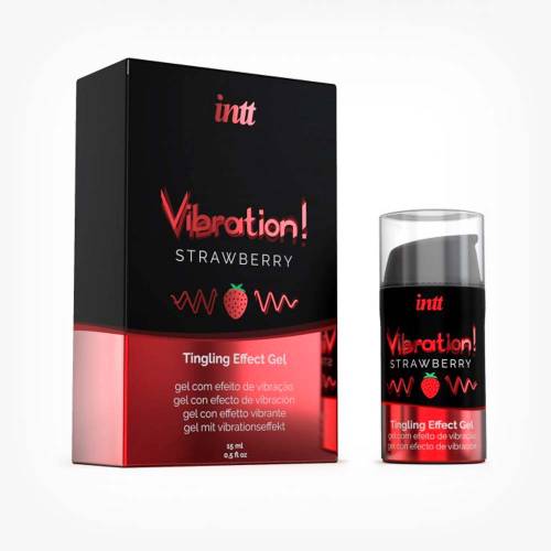 Gel INTT Vibration! Strawberry - pentru stimulare si excitare - cu efect de incalzire - Unisex - 15 ml
