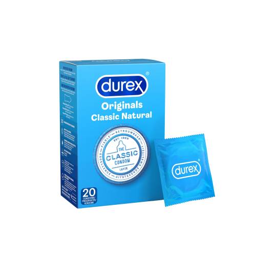 Prezervative clasice Durex Originals Classic Natural - lubrifiate si rezistente - 56 mm - 1 cutie x 20 buc
