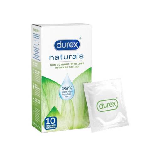Prezervative fine Durex Naturals - cu lubrifiant natural - 56 mm - 1 cutie x 10 buc