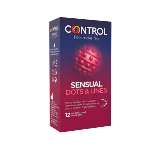 Prezervative cu striatii - CONTROL SENSUAL DOTS & LINES - 1 cutie x 12 buc
