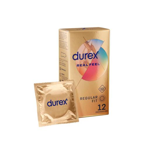 Prezervative subtiri Durex RealFeel - fara latex - senzatie naturala - 56 mm - 1 cutie x 12 buc